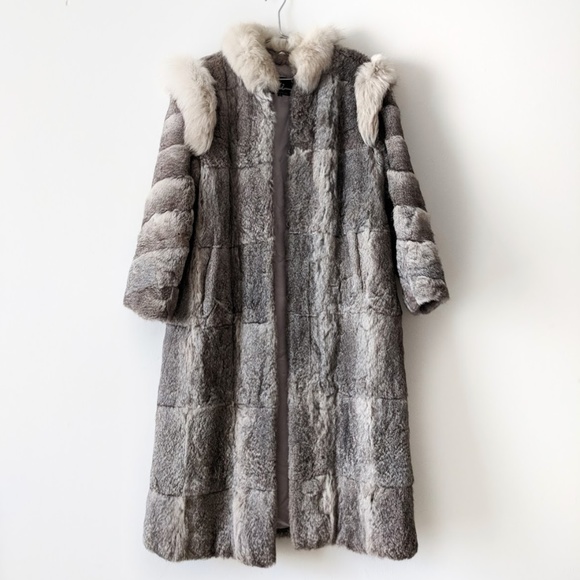 Niki Jackets & Blazers - Niki Gray Rabbit Fur Long Full length Coat Jacket